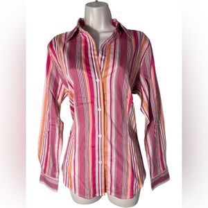 The Limited Women's Long Sleeve Button-Up Top - Pink-Orange Stripe, Large NEW
